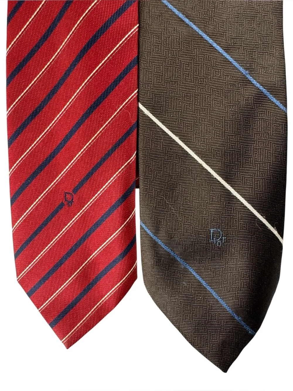 Lot of 2 Vintage Christian Dior Tie Brown Stripe Red Stripe Retro Necktie 3
